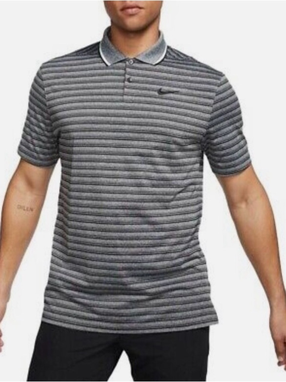 Nike Golf Vapor Polo Shirt Mens Size L Gray Stripe Dri Fit Performance Preppy